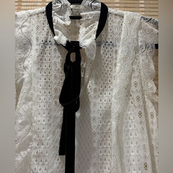 W by Worth white Lace Sheer Victorian Tie Collar Camisole Layered Tank - Picture 5 of 6